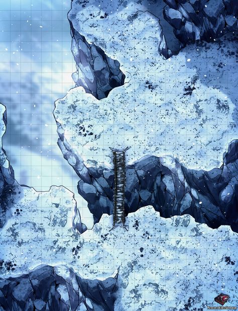 High Mountain Rope Bridge Chasm Northern Wall battlemap grid story lg (saved) Snow Map, Mountain Bridge, Dnd World Map, Battle Map, Fantasy World Map, Tabletop Rpg Maps, Rpg Map, Snowy Mountain, Winter Mountain