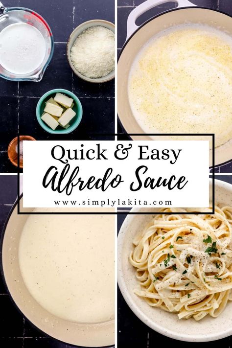 This easy homemade 3 Ingredient Alfredo Sauce is made with three simple ingredients butter, heavy cream, and parmesan cheese. It’s thick, creamy, and perfect to pair with fettuccine noodles or your favorite alfredo recipes. simplylakita.com #alfredosauce Single Serve Alfredo Sauce, Fast Alfredo Sauce, 3 Ingredient Fettuccine Alfredo, Alfredo Sauce With Powdered Parmesan, Easy Pasta Sauce With Heavy Cream, Easy Diy Alfredo Sauce, Heavy Cream Recipes Dinner Pasta, Easy Alfredo Sauce Without Heavy Cream, Fettuccine Alfredo Recipe Easy