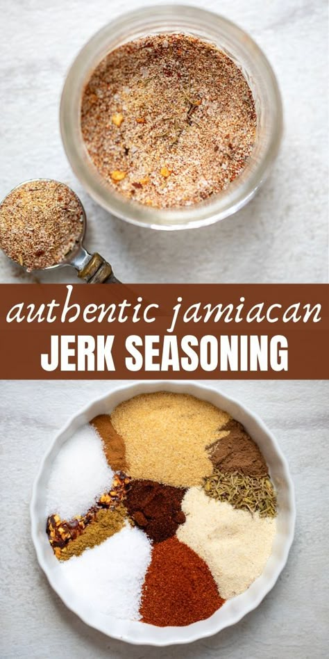 Jamaican Jerk Seasoning a versatile spice blend that adds a huge punch of flavor to a variety of dishes. This homemade jerk seasoning blend will add heat, sweet, and incredible depth to a variety of recipes. Jamaican Meals, Jerk Seasoning Recipe, Jamaican Party, Jerk Sauce, Jamaican Jerk Seasoning, Dry Rub Recipes, Homemade Spice Mix, Rib Rub, Spice Blends Recipes