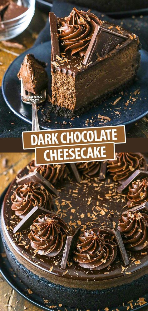 Dark Chocolate Cheesecake Recipes, Dark Chocolate Cheesecake, Cheesecake Toppings, Chocolate Cheesecake Recipes, Cheesecake Chocolate, Easy Cheesecake Recipes, Oreo Cheesecake, Chocolate Shavings, Cheesecake Recipe