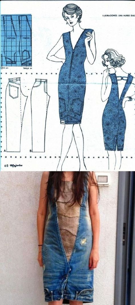 vestito riciclando vecchi jeans Vestiti In Jeans, Artisanats Denim, Jean Diy, Robe Diy, Denim Apron, Diy Vetement, Repurposed Clothing, Denim Ideas, Recycled Jeans