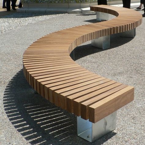 http://foter.com/explore/curved-benches-outdoor Curved Outdoor Benches, Modern Bench Outdoor, Curved Pergola, Outdoor Bench Seating, Parks Furniture, Curved Bench, Public Seating, Curved Wood, Urban Furniture