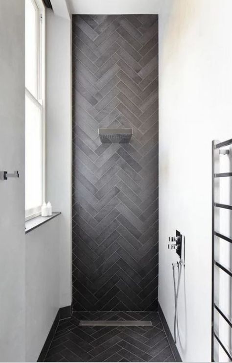 Herringbone vs Chevron Tile Patterns: How Are They Different? | Home Remodeling Contractors | Sebring Design Build Black Floors, Herringbone Tile Pattern, Floor Ceramic, Herringbone Tile Floors, Trendy Kitchen Tile, Trendy Bathroom Tiles, Herringbone Wall, Chevron Tile, Kitchen Tiles Design