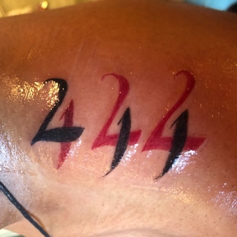 Tattoo uploaded by @jamiestattclub • 111 222 444 777 Angel numbers • 1528025 • Tattoodo Red 444 Tattoo, 222 Tattoo, 777 Tattoo, 444 Tattoo, Number Tattoos, Neck Tattoo For Guys, Tattoos For Black Skin, Incredible Tattoos, Pretty Tattoos For Women