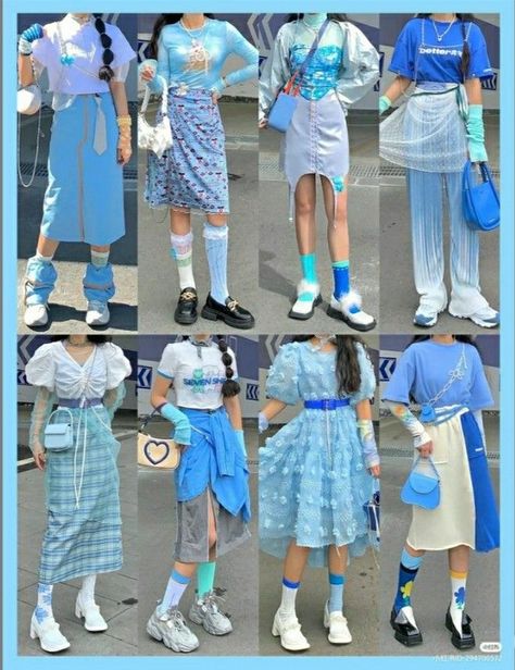 Summer Maximalist Fashion, Blue Theme, Blue Outfit, 가을 패션, Really Cute Outfits, Kawaii Clothes, Harajuku Fashion, Colourful Outfits, Character Outfits