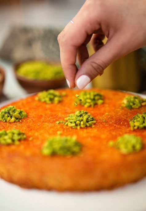 Knafeh Recipe - My Big Fat Halal Blog Knafeh Recipe, Eid Desserts, Kunafa Recipe, Egyptian Desserts, Turkish Recipes Desserts, End Of Ramadan, Middle Eastern Desserts, Eid Food, Turkish Desserts