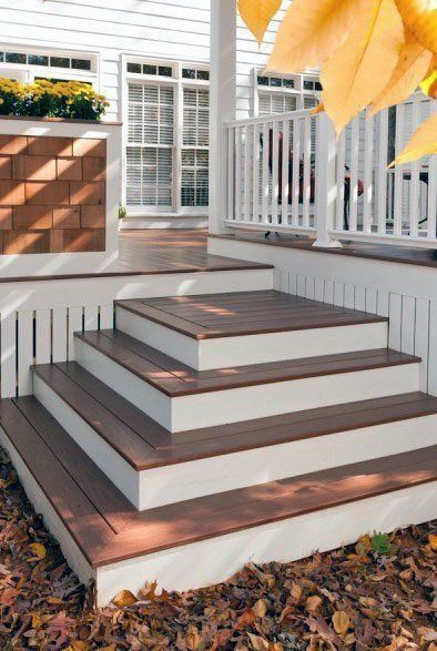 Top 50 Best Deck Steps Ideas - Backyard Design Inspiration Porch Stairs, Low Deck, Deck Pictures, Patio Steps, Deck Steps, Outdoor Steps, Deck Stairs, Screen Porch, Porch Steps