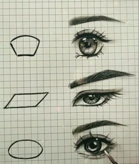 Tumblr, Douyin Eyes, Sketching Eyes, Eye Pencil Sketch, Easy Eye Drawing, Basic Sketching, Pencil Drawings For Beginners, Shapes Art, Eye Drawing Tutorials