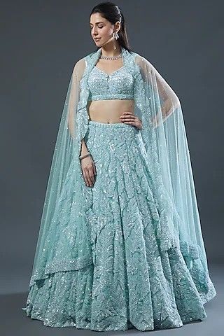 Sky Blue Lehenga Wedding, Sky Blue Lehenga, Embroidered Bridal Lehenga, New Lehenga, Seema Gujral, Hand Work Design, Lehenga Wedding, Blue Lehenga, Embroidered Lehenga