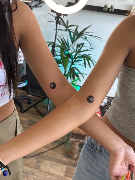 Eightball Tattoo, Mode Zendaya, Maching Tattoos, Lucky Tattoo, Small Girly Tattoos, Cherry Tattoos, Bestie Tattoo, Eight Ball, Sharpie Tattoos