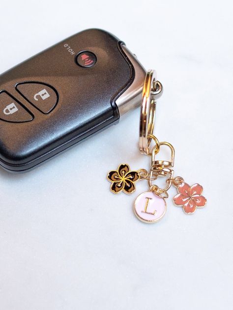 Personalized Flower Charms Aesthetic Keychain, Custom Letter Initial, Small Lightweight Car Key Accessory | Gift for Friendship | BFF Gift -  #accessory #Aesthetic #bff #Car #Charms #Custom #Flower #friendship #gift #Initial #Key #Keychain #letter #Lightweight #personalized #small Car Keys Keychain Ideas, Car Keychain Ideas, Charms Aesthetic, Aesthetic Keychain, Keychain Aesthetic, Girly Car Accessories, Car Things, Girly Car, Bff Gift