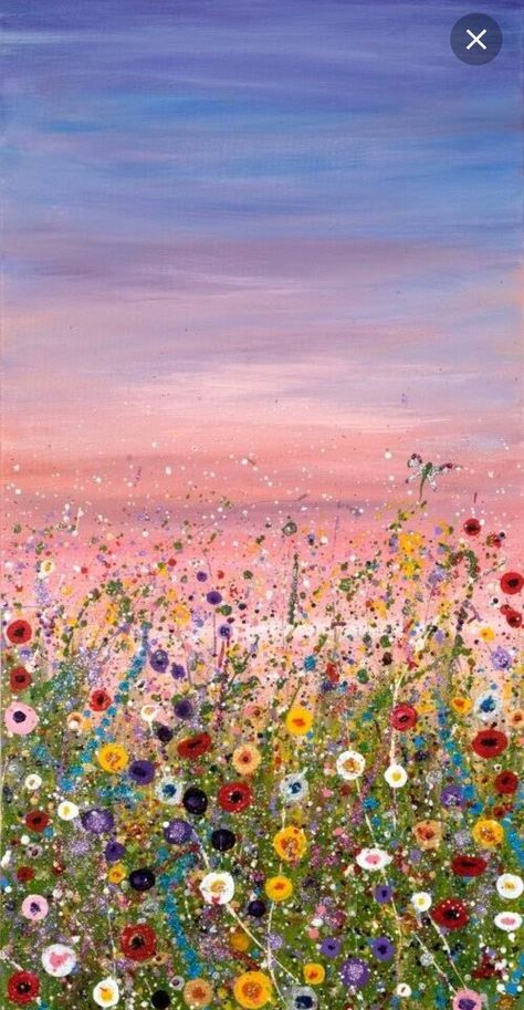 Spring Sky Painting, Alchemy Station, Triptych Art Ideas, Calm Paintings, Acrylic Art Flowers, Spring Flowers Painting, Dawn Painting, Painted Wildflowers, Spring Artwork