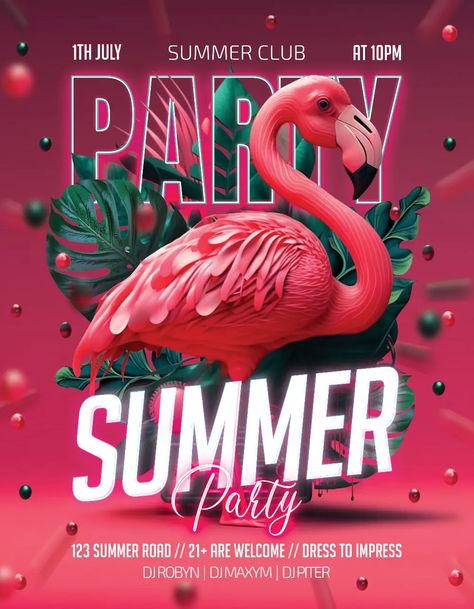 Free Party Flyer Psd, Summer Event Design, Summer Party Graphic Design, Event Graphic Design Flyer, Festival Posters Design, Summer Party Poster Design, Party Posters Design, Summer Social Media Design, Club Event Poster