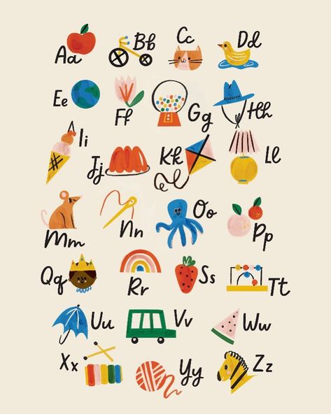 Alphabet Book Illustration, Alphabet Poster Design, Children’s Wall Art, Alphabet Painting, Abc Illustration, Name Illustration, Classroom Alphabet, Abc Animals, Illustrated Alphabet