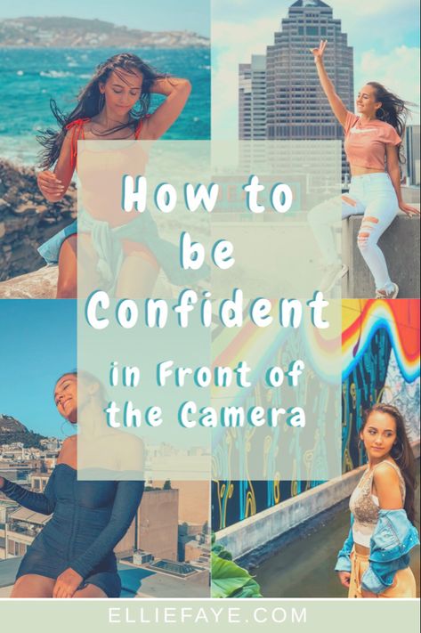 Tips for being confident in front of the camera. Camera Confidence, How To Look Good In Pictures, Be More Photogenic, How To Look Confident, How To Become Confident, Being Confident, Video Tips, Small Business Advice, Camera Shy