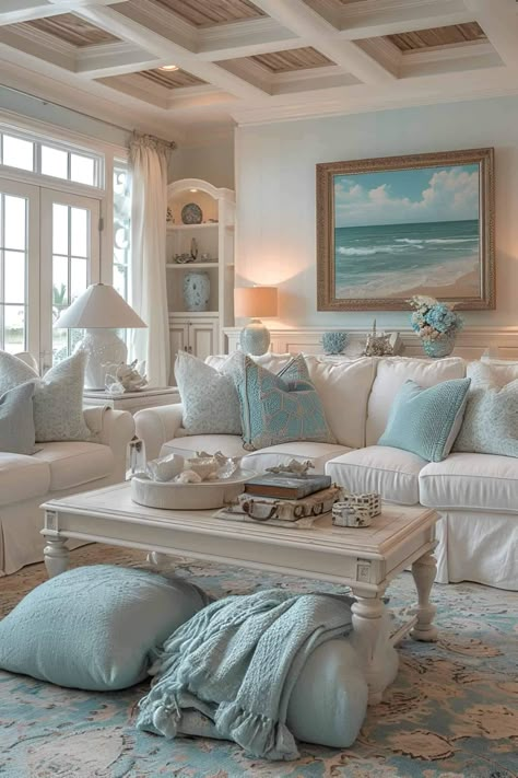 Costal Grandma Aesthetic Living Room, Tsitp House, Coastal Modern Living Room, Beach Style Living Room, Beach Decor Living Room, Coastal Decorating Living Room, Beach Living Room, Beach House Living Room, Casa Country