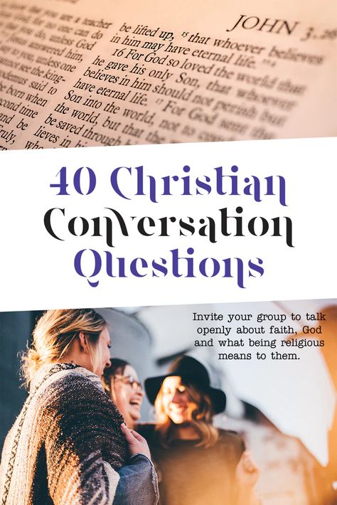 40 Christian Conversation Starters to Spark Meaningful Discussions and – Print GoGo Bible Study Discussion Questions, Women Small Group, Couples Bible Study, Bible Study Questions, Awkward Silence, Conversation Starter Questions, Deep Conversation Topics, Spiritual Questions, Small Group Bible Studies