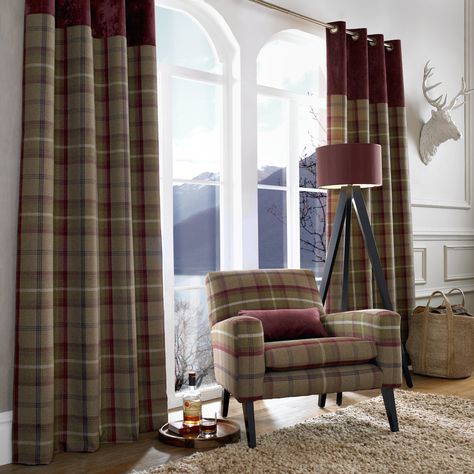 Porter & Stone's 'Balmoral' collection. Not actually Wool but a very convincing substitute (Polyester/Cotton blend) at a very competitive price. Tartan Living Room, Tartan Curtains, Forest Cottage, Choosing Fabric, How To Make Curtains, Curtain Material, Window Styles, Curtain Designs, Made To Measure Curtains