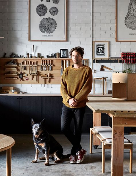 Meet Made By Morgen Wooden Dog Bed, Workspace Studio, Design Studio Workspace, Garage Studio, Art Studio Room, Workshop Studio, Artistic Space, Workshop Design, Wooden Dog