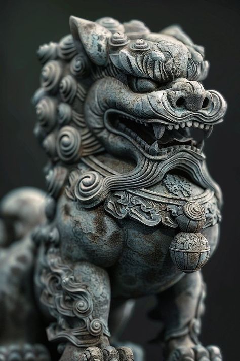 Japanese Foo Dog, Foo Dog Tattoo Design, Japanese Statue, Inspirational Sculpture, Geisha Tattoo Design, Foo Dog Tattoo, Japanese Art Samurai, Foo Dog Statue, Alice In Wonderland Drawings