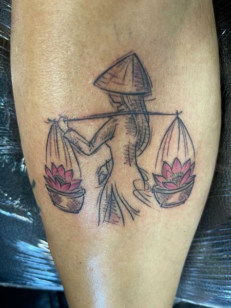 Tattoo Vietnamese Tattoos For Women, Vietnamese Art Tattoo, Vietnam Tattoo Ideas Design, Vietnam Inspired Tattoos, Vietnam Outline Tattoo, Vietnamese Tattoo, Vietnam Tattoo Ideas, Vietnamese Tattoo Ideas, Vietnam Lotus Tattoo