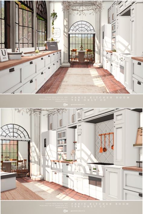 French accent Paris Kitchen in classic style in The Sims 4. Built of medium walls. This room is fully equipped. Custom Content was used. Download https://www.thesimsresource.com/downloads/1678270 www.thesimsresource.com - @thesimsresource @Moniamay72 #TS4 #ts4lots #tsr #TheSims #sims4 #thesims4 #Moniamay72 #thesims4lots #traditional #cc #sims4build #TheSimsResource #paris #french #apartment Sims 4 French Kitchen, Sims 4 Cc Classic Furniture, Sims 4 Modern Farmhouse Kitchen, Sims 4 French Chateau, Sims 4 Paris Apartment, Sims 4 French Apartment, French Cc Sims 4, Sims 4 Style Ideas, Sims 4 Build Cc Living Room