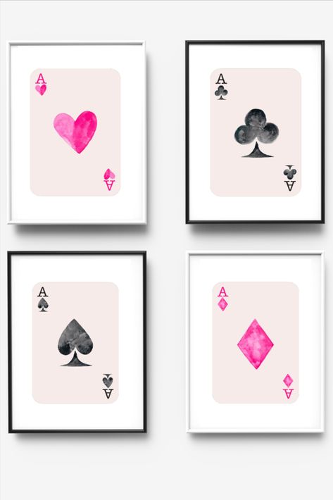 Watercolor Playing Cards, Valentines Day Printables, Print Poster Design, Playing Card Print, Easy Deck, Birthday Watercolor, Custom Playing Cards, Neutral Home Decor, Valentine's Day Printables