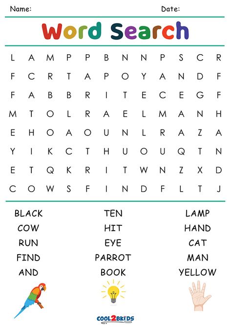 Preschool Word Search, Simple Word Search For Kids, Simple Word Search, Word Search For Kids Free Printable, Easy Word Search For Kids, Word Searches For Kids, Word Search For Kids, Kindergarten Word Search, Daily Use Words