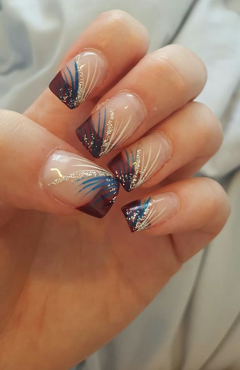 Firework Gel Nails, Nails For July 4th, Firecracker Nails, Bonfire Night Nails, Fireworks Nail Art, 4th Of July Nail Designs Fireworks, Firework Nails Design, Fire Work Nails, Bonfire Nails