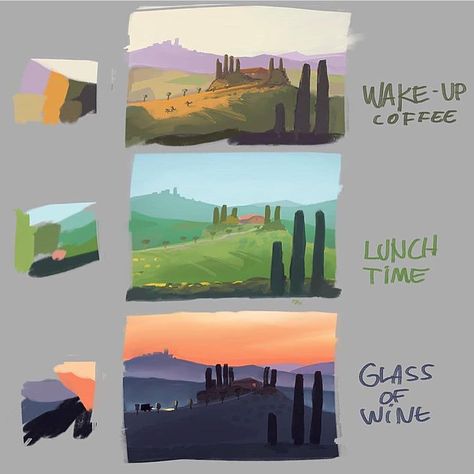 If you want to get better at environments mini studies from mother nature are the best! Especially looking at different times of the year… Drawing Tutorials, Concept Art Landscape, Environment Painting, Concept Art Tutorial, Color Script, Arte Sketchbook, Color Studies, Environment Concept Art, Digital Art Tutorial