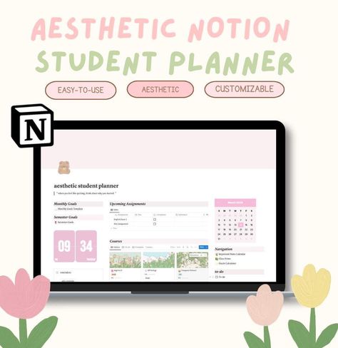 #Kawaii #Academic_Template #Semester_Goals #Aesthetic_Dashboard Academic Template, Semester Goals, Student Planner Organization, Aesthetic Notion Template, Subscription Tracker, Assignment Tracker, Student Dashboard, Life Planner Organization, Aesthetic Notion