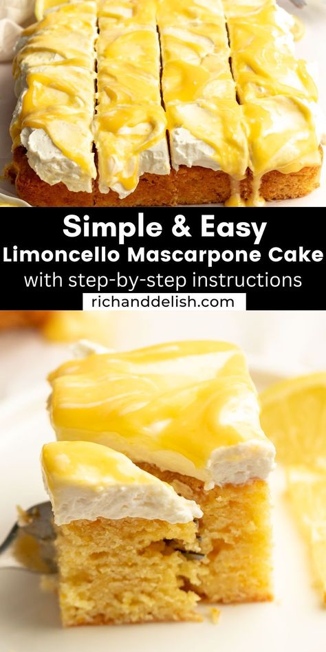 Limoncello Mascarpone Cake Recipe, Italian Lemon Cake, Holiday Recipes Christmas Desserts, Italian Baking, Lemon Mascarpone, Mascarpone Cake, Poke Cake Lemon, Lemon Curd Cake, Lemon Crinkle Cookies