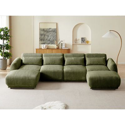 Comfortable sectional sofa: the U-sharped sofa, with simple lines and high-quality Corduroy material, is the perfect blend of comfort and style. High-elastic sponge and spring system of the L-sharped chaise longue sofa bring a firm and comfortable sense of sitting down. Body Fabric: Green Corduroy | Multi Color Sectional - Latitude Run® Clermeau 6 - Piece Upholstered Sectional 29.13 H x 126.8 W x 35.03 D in Corduroy | 35.03" L x 126.8" W x 29.13" H | Wayfair Joybird Couch Living Rooms, Modular Sofa Ideas, Chaise Longue, Olive Green Sofa Living Room Ideas Decor, Cute Sectional Couch, Green Sectional Sofa Living Room, Corduroy Sofa Couch, Retro Sectional Sofa, Color Couch Living Room