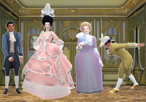 Sims 4 Rococo Dress, Rococo Hairstyles, Rococo Era, Masculine Outfits, Sims 4 Decades Challenge, Rococo Dress, Cc Clothes, Court Dresses, Sims 4 Dresses