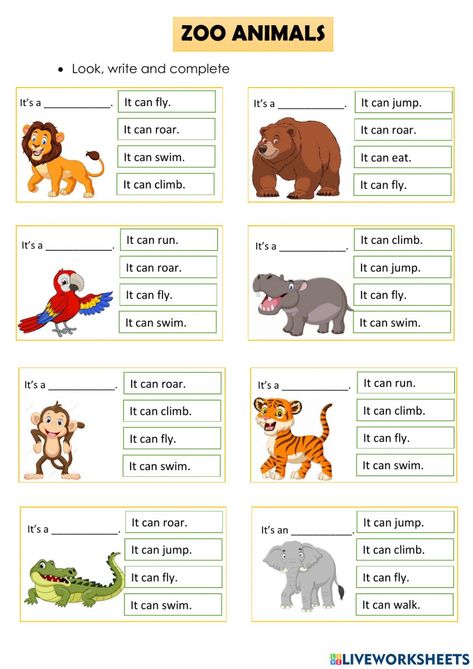 Zoo animals interactive activity for KIDS 10 Esl Animals Worksheet, Animal English Worksheet, At The Zoo Worksheets, Animal Games For Kids Classroom, Animals Needs Worksheet, Animal Exercises For Kids, Zoo Worksheets Preschool, English Animals Worksheet, At The Zoo Activities For Kids