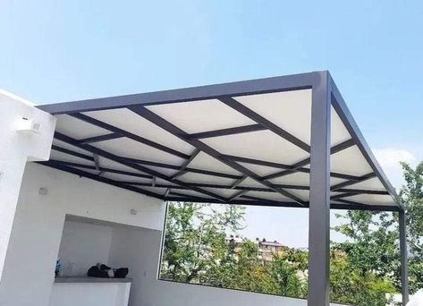 Small Back Porch Ideas, Small Back Porch, Back Porch Ideas Covered Screened, House Awnings, Window Grill Design Modern, House Main Door, Steel Pergola, House Main Door Design, House Wall Design