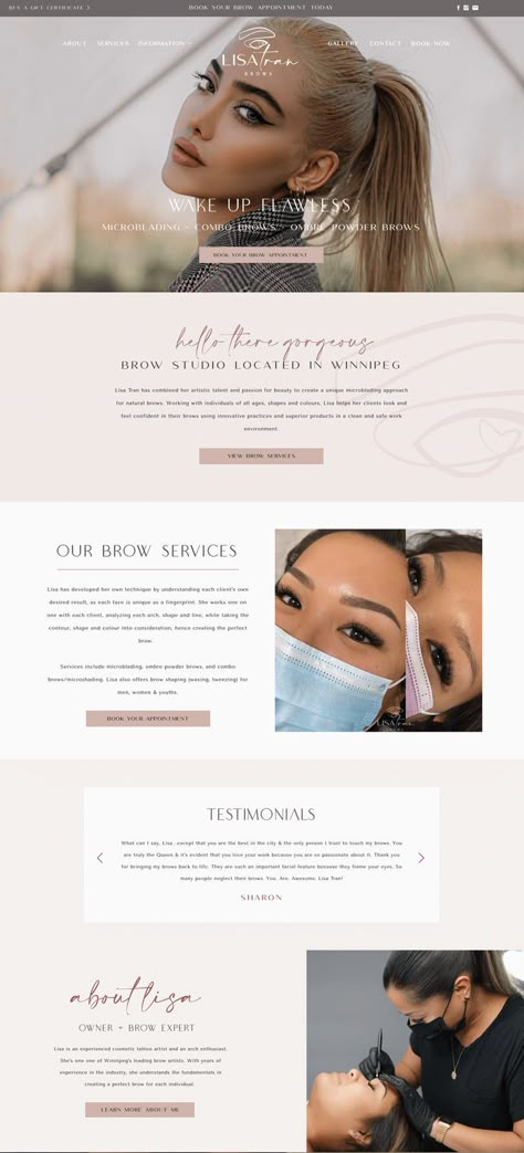 Brow Studio Showit Website Design Pmu Marketing, Esthetician Website, Lash Website, Makeup Artist Website, Skincare Website, Studio Website Design, Website Branding Design, Beauty Web, Fashion Website Design