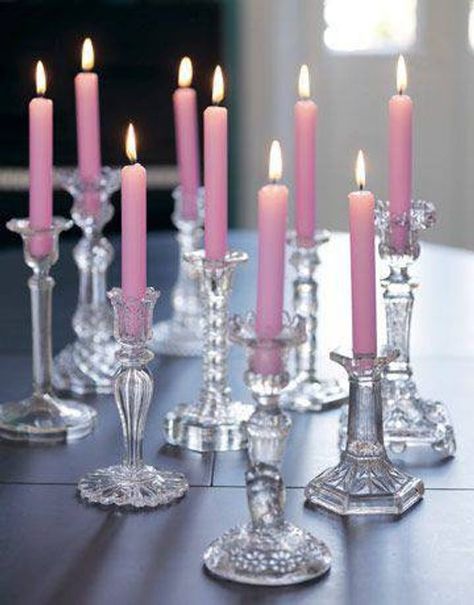 Colored Candles, Candle Lite, Inexpensive Decor, Tout Rose, Cupcake Stands, Marriage Decoration, Candle Ideas, Coloured Candles, Crystal Candlesticks