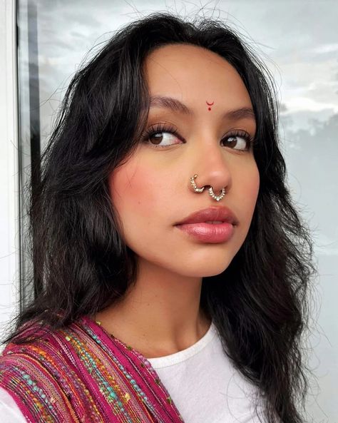 Septum Ring And Nose Ring, Indian Septum Ring, Septum Piercing Indian, Indian Nose Piercing, Kamsutra Book, Cute Septum Rings, Double Nose Piercing, Septum Piercing Jewelry, Nose Septum