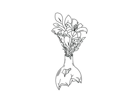 Minimal Vase Tattoo, Broken Vase With Flowers Tat, Broken Vase Tat, Broken Vase Illustration, Broken Vase With Flowers, Cracked Vase Tattoo, Vase Flower Tattoo, Flower In Vase Tattoo, Flower Tattoo Stencil