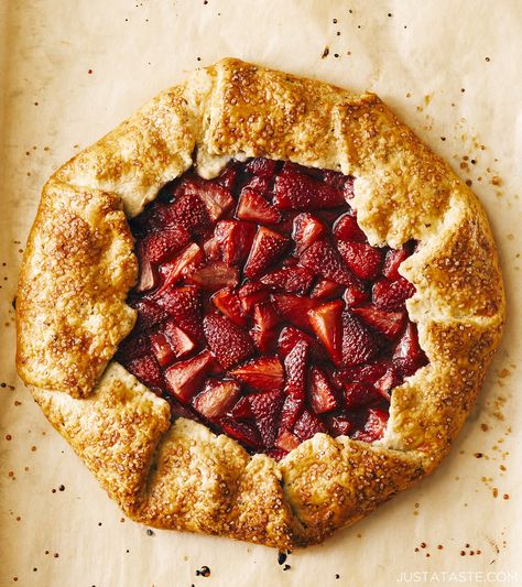 Strawberry Galette Recipe, Summer Dinner Party Menu, Strawberry Galette, Sugar Dough, Galette Recipe, Recipes With Whipping Cream, Sour Cream Recipes, Dinner Party Summer, Dinner Party Menu