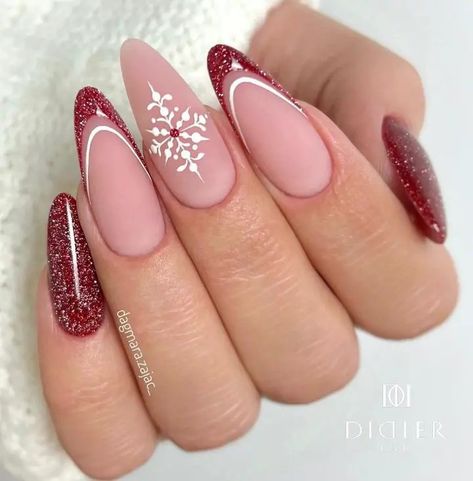 Nail Noel, December Nails, Her Nails, Almond Acrylic Nails, Christmas Nails Acrylic, Sparkle Nails, Metallic Nails, White Nail, Xmas Nails