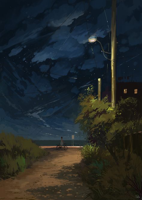 Cottagecore Wallpaper, Night Illustration, Night Landscape, Aesthetic Painting, Landscape Illustration, Dreamy Art, Anime Scenery Wallpaper, Night Aesthetic, Fantasy Landscape