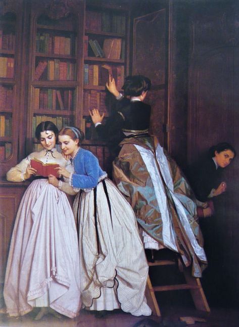 Auguste Toulmouche -Forbiden fruit 1865 Auguste Toulmouche, Forbidden Fruit, Book Shelf, A Book, Fruit, Reading, Books, Dresses