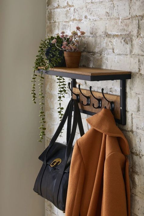 Coat Hooks Hallway Small Entryways, Hallway Coat Storage, Coat Hooks Hallway, Coat And Shoe Storage, House Hallway, Hallway Makeover, Coat Pegs, Entryway Coat Rack, Walkway Design