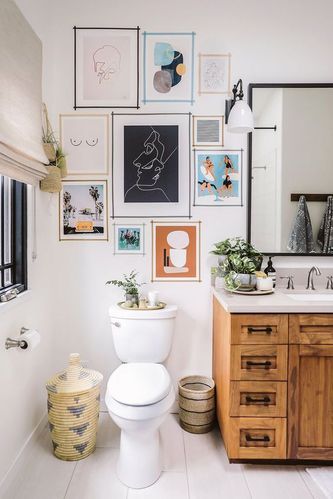 17 Bathroom Ideas To Steal From Pinterest | Grazia Small Living Room Decor, Budget Friendly Decor, Botanical Illustrations, Small Bathroom Decor, Bathroom Art, Bathroom Wall Decor, Bathroom Wall Art, Window Seat, Small Living Room