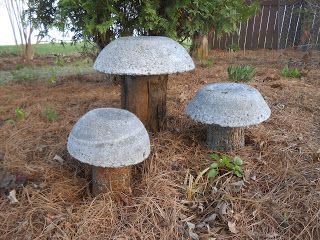 Sproutsandstuff: DIY Hypertufa and Wood Mushrooms Mosaic Mushrooms Diy, Mosaic Mushrooms, Diy Mosaics, Mushrooms Diy, Wood Mushrooms, Cement Steps, Mosaic Tiles Crafts, Potpourri Recipes, Mushroom Garden