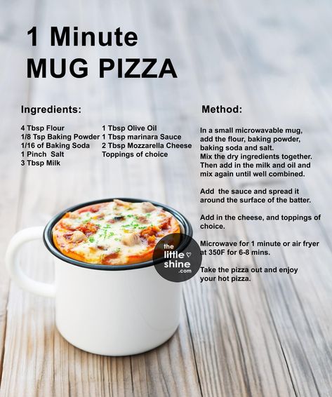 Microwave Recipes Dinner, Homemade Microwave Meals, Food In A Mug, Mini Waffle Maker Recipes, Muffin Brownies, Yummy Easy Snacks, Mug Pizza, Mug Dessert Recipes, Mug Dessert