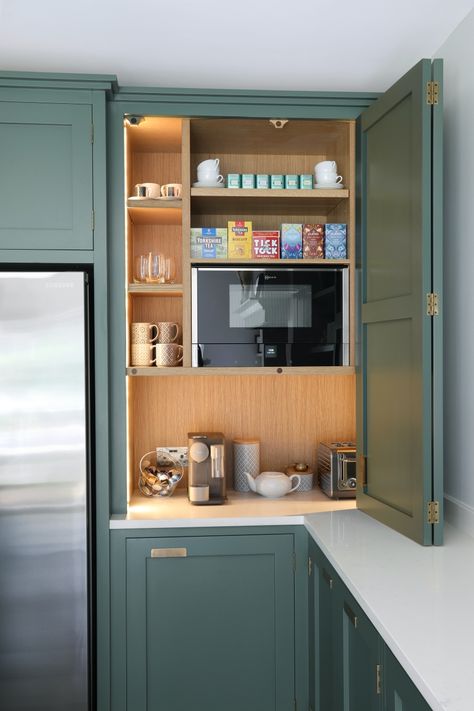 Small Kitchen With Pantry, Breakfast Cupboard, Spice Rack Design, Modern Shaker Kitchen, Kitchen Larder, Larder Cupboard, Larder Unit, Open Plan Kitchen Dining, Kitchen Dresser