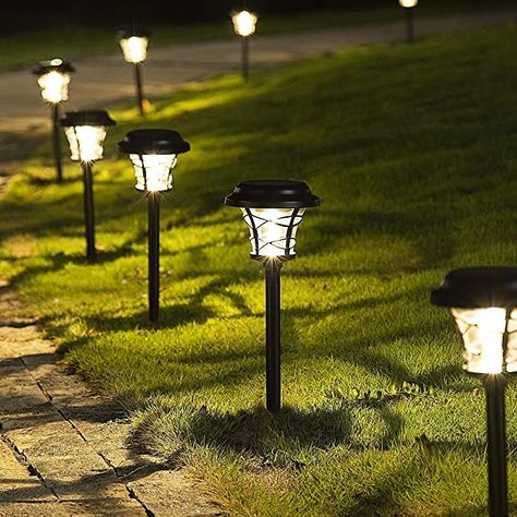 Solpex 6 Pack Solar Path Lights Outdoor, High Lumen Automatic Led for Patio, Yard Lawn and Garden(Stainless Finished, Warm White) - - AmazonSmile Path Lighting Ideas, Solar Powered Outdoor Lights, Solar Powered Garden Lights, Solar Path Lights, Solar Landscape Lighting, Solar Landscape, Pathway Lights, Solar Pathway Lights, Outdoor Garden Lighting